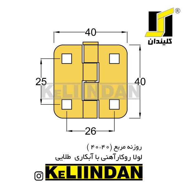 لولا روکار آهنی با آبکاری طلایی 40x40 نقشه